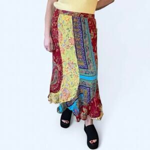 Vintage 90s colorful vertical stripy rainbow paisley print maxi skirt